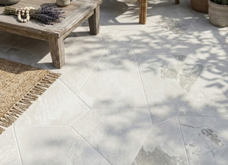 Carrelage géométrique effet pierre naturelle blanche – Itza blanco  – 29.3×33.6 – Grespania