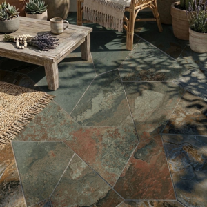 Carrelage géométrique effet pierre de bali verte - Itza Verde - 29.3x33.6
