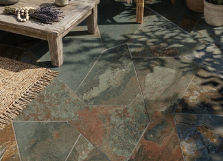 Carrelage géométrique effet pierre de bali verte – Itza Verde – 29.3×33.6