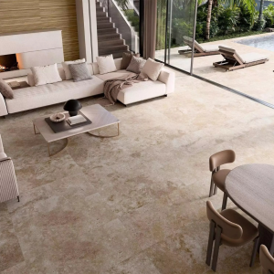 Carrelage effet pierre travertin beige 100x100 - Antalya