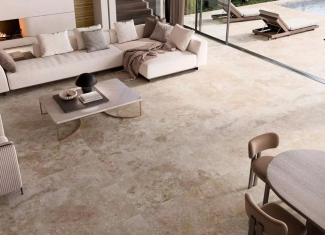 Carrelage effet pierre travertin beige 100×100 – Antalya