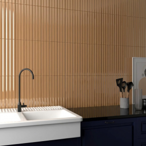 Carrelage mural cannelé effet tasseaux amande brillant  - 10x40 - Reeded almond gloss
