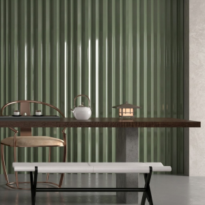 Carrelage relief 3D vert olive brillant - 10x40 - V-ribbed olive gloss