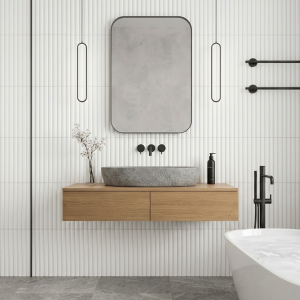 Carrelage mural cannelé effet tasseaux blanc mate - 10x40 - Reeded Mat
