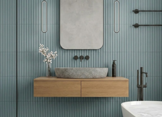 Carrelage mural cannelé effet tasseaux bleu baltique mate – 10×40 – Reeded baltic blue matt