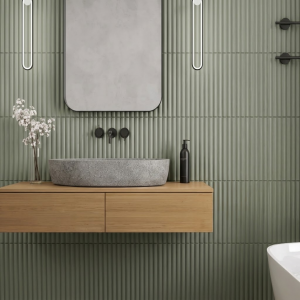 Carrelage mural cannelé effet tasseaux vert olive mate - 10x40 - Reeded olive matt