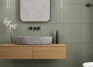 Carrelage mural cannelé effet tasseaux vert olive mate – 10×40 – Reeded olive matt