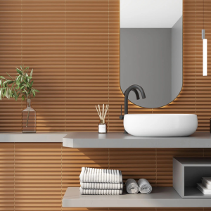 Carrelage relief 3D amande mate - 10x40 - V-ribbed almond matt