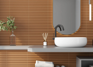 Carrelage relief 3D amande mate – 10×40 – V-ribbed almond matt