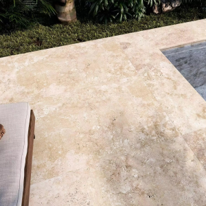 Carrelage effet pierre travertin beige - 120x120 - Antalya