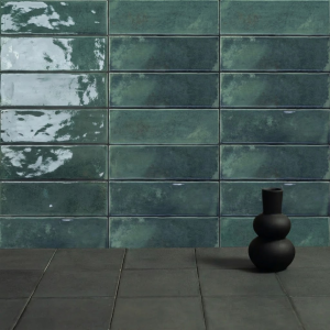 Carrelage mural effet zellige vert olive brillant - 6x18,5 - Matcha Olive