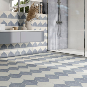 Carrelage effet ciment bleu pastel motif écailles -  20x20 - Decor Blue Two