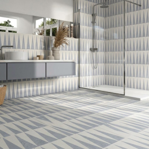 Carrelage effet ciment bleu pastel motif géométrique triangle -  20x20 - Decor Blue Four