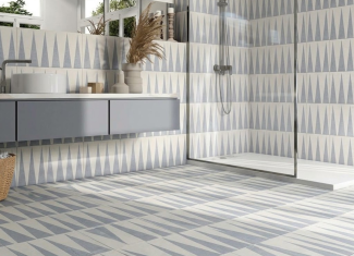 Carrelage effet ciment bleu pastel motif géométrique triangle –  20×20 – Decor Blue Four