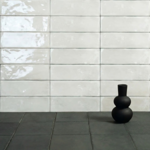 Carrelage mural effet zellige blanc gris brillant - 6x18,5 - Matcha Linen